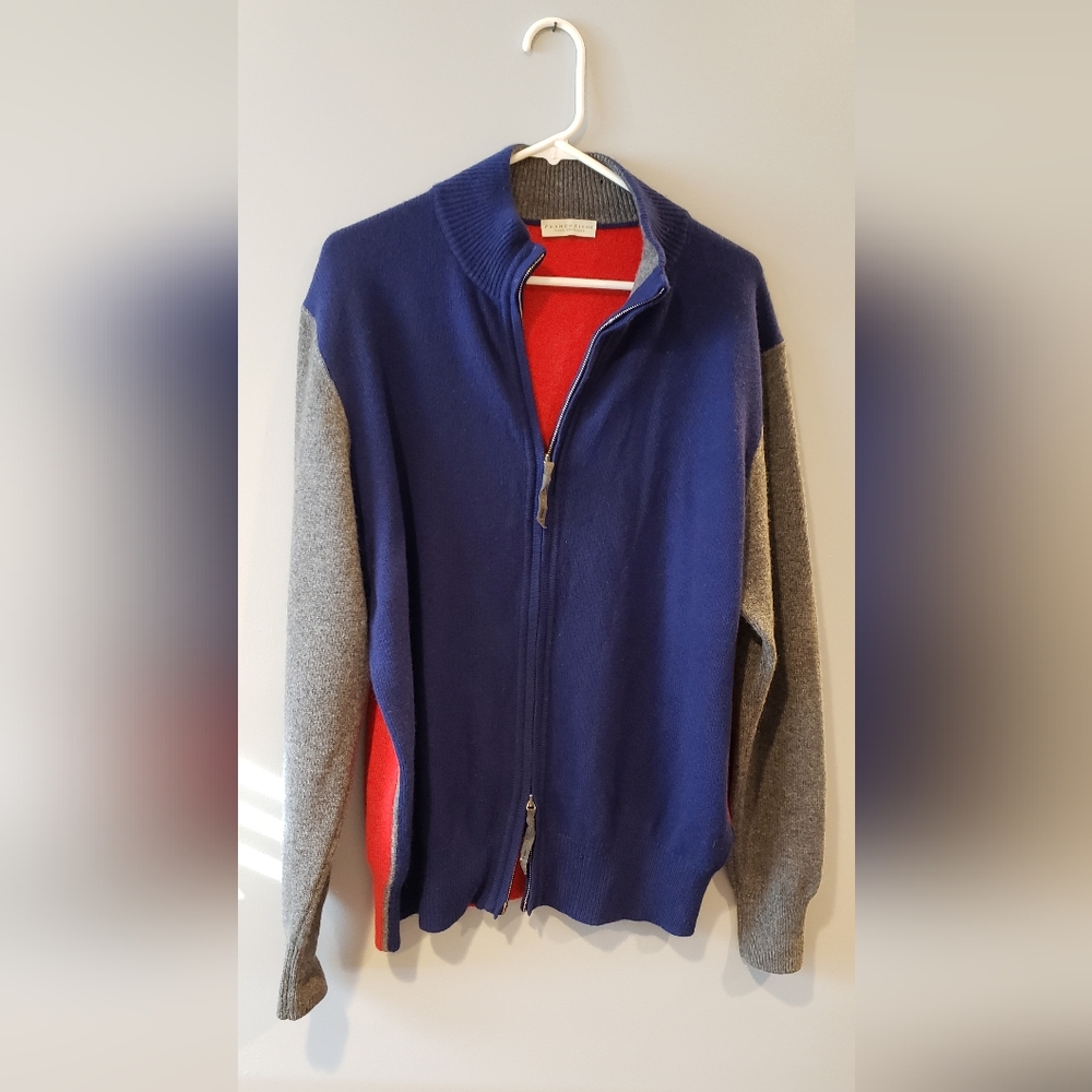 Men's cashmere color block zip cardigan